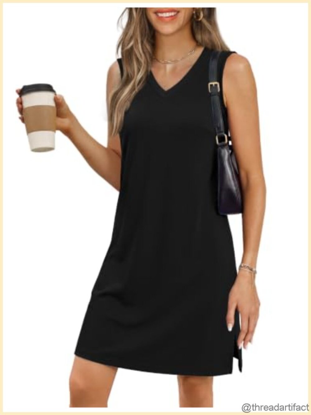V-Neck Summer Dress Sleeveless Casual Tank Sundress Knee Length